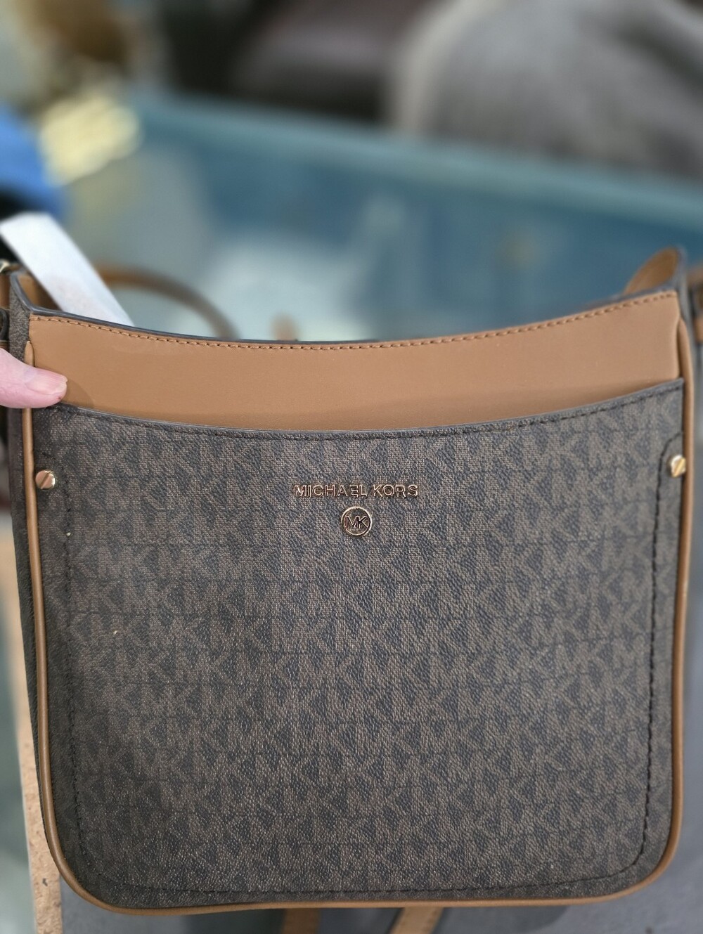 New Michael Kors Logo Crossbody in Brown and Tan